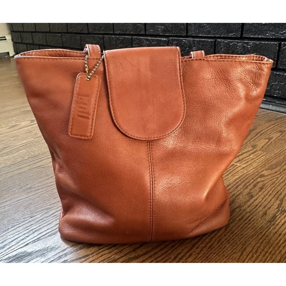 J. Jill Cognac Brown Pebbled Leather Tote Bag Magnetic Flap Shoulder Bag